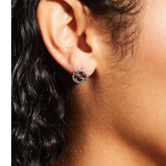 Gucci Interlocking G 10mm Stud Earrings in Aged Silver Womens Set Post Back GG - Picture 3 of 11